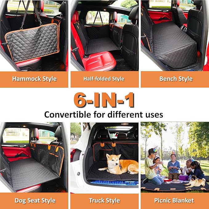 Back Seat Extender for Dogs Cats,Car Seat Cover with Hard Support,Waterproof Dog Hammock for Car Travel,Foldable Camping Bed Mattress for SUV Truck(Black)