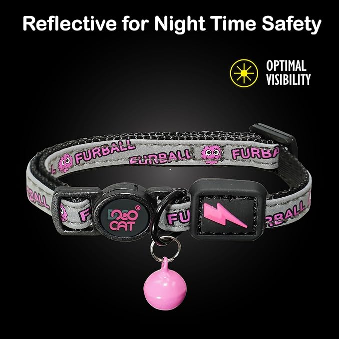 DOCO Cat Collar (Neck Girth - 3/8" x 7.5-12", Weight Upto - 13lb) Reflective Cat Collar with Bell, Breakaway Safety Buckle, Adjustable Nylon Strap for Kittens & Adult Cats (Orange)