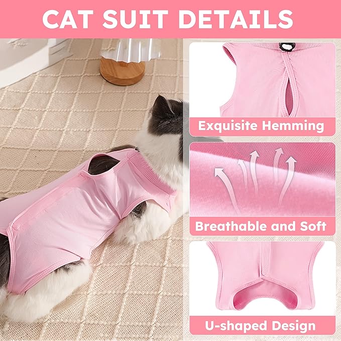 Cat Recovery Suit After Surgery, Breathable Cat Surgery Recovery Suit for Spay Abdominal Wounds or Skin Diseases, E-Collar Alternative Wear for Small Male Female Pets (Pink,L)