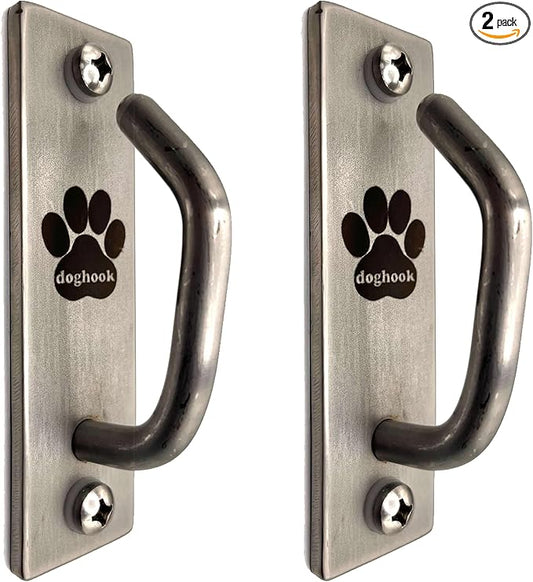 Canine Hitch- Secure Dog Leash Parking Mounted Indoor – Outdoor Wall Hook - Tie Out Stainless Steel Practical Lead Management for Home & Business, Slim Compact 2 Pack