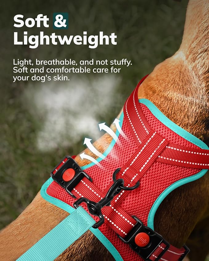 MIDOG No-Pull Dog Harness | Adjustable & Reflective Pet Harness Leash Set for Small Medium Large Dogs Walking, Training| No Choke, Front Clip, Soft Padded Vest with Easy Control Handle - Red, XS