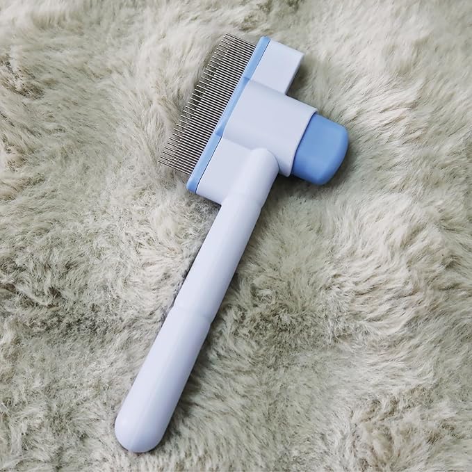 Cat Comb Pet Comb Self Cleaning Upgraded Cat Brush for Long Haired Cats & Dogs, Pink