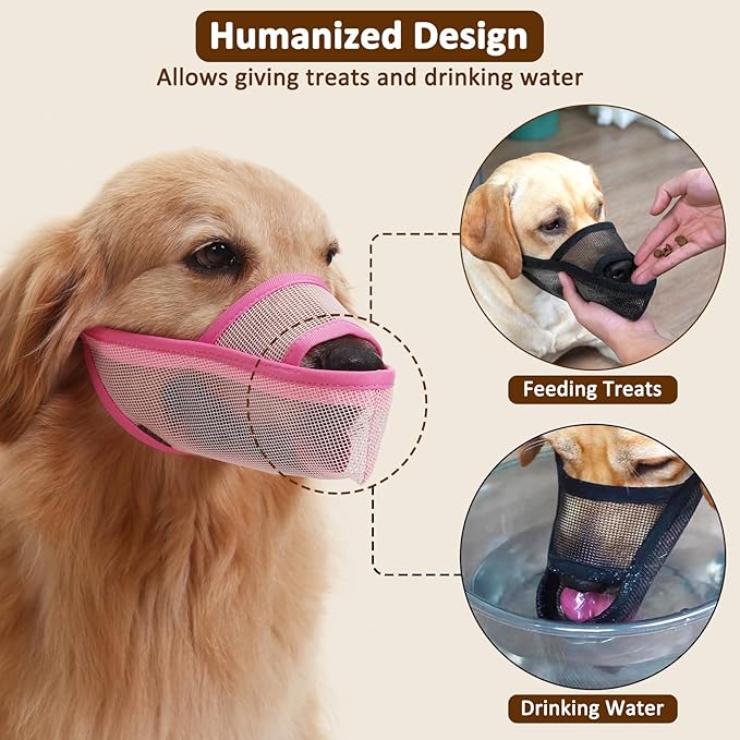 Crazy Felix Nylon Dog Muzzle for Small Medium Large Dogs Poodle Labrador Golden Retriever Doberman, Air Mesh Breathable and Drinkable Pet Mouth Guard for Anti-Biting Chewing Scavenging(M, Pink)