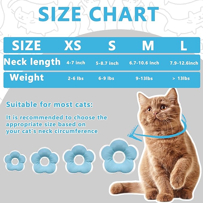 Cat Cone Collar Soft, Waterproof Cats Cones to Stop Licking After Surgery, Adjustable Soft Elizabeth Cats Collars for Wound Healing, Flower Shape Cat Recovery Collar (Blue, X-Small)