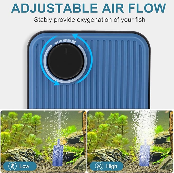 Aquarium Air Pump,Check Valves Prevent Backflow, Ultra-Quiet Fish Tank Bubbler, 5.5W Adjustable Airflow Rate Design, for Fish Tank 20 to 150 Gallons, Bonus Accessories