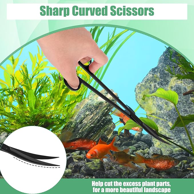 Aquarium Aquascape Tools Kit, 4 in 1 Anti-Rust Aquatic Plant Aquascaping Tool Stainless Steel Black Tweezers Scissors Spatula for Aquarium Tank Clean Fish Tank Aquascape Tools Sets (Black)
