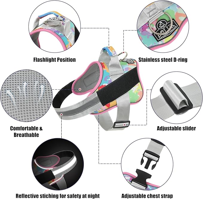 Bolux Dog Harness, No-Pull Reflective Dog Vest, Breathable Adjustable Pet Harness with Handle for Outdoor Walking - No More Pulling, Tugging or Choking (XX-Large (Pack of 1), OilPainting)