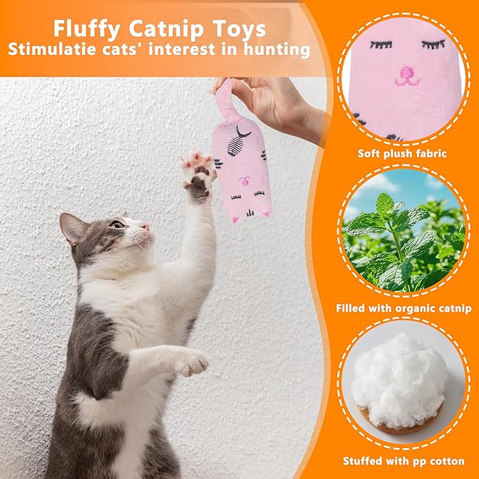 Catnip Toys for Indoor Cats, 5 Pack Cat Toys for Cats, Fluffy Catnip Toys for Chewing Playing, Interactive Kitten Toys, Catnip Filled Kitty Chew Teething Toys, Cat Chew Toys (Smile,5 Pack)