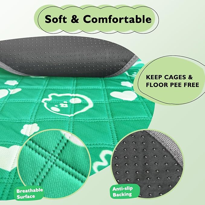 4 Pack Guinea Pig Bedding - Washable Guinea Pig Cage Liners, Waterproof Reusable & Anti Slip Pee Pads Super Absorbent Mats for Small Animals Pet Rabbit Bunny Hamster Rat (Green, 24 x 18 Inch)