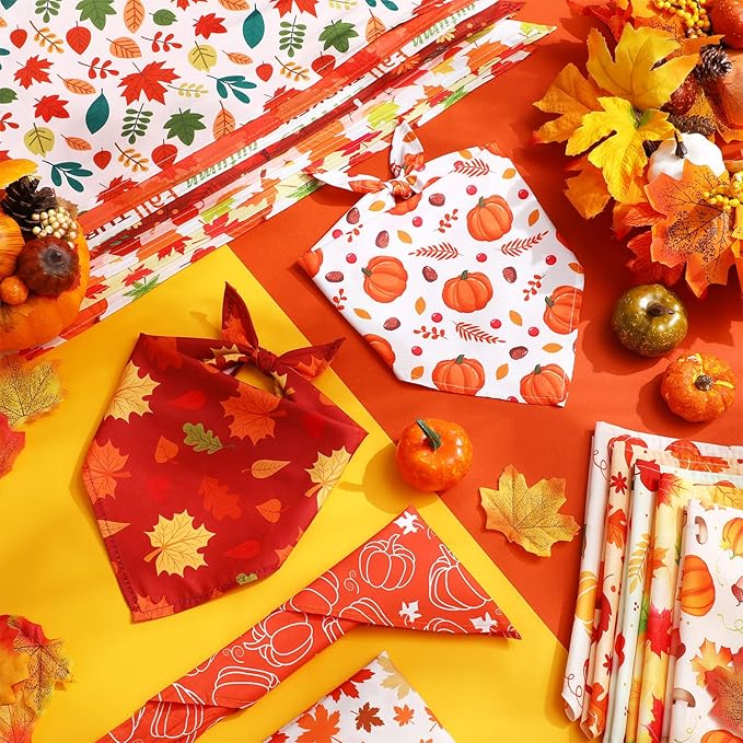 Chunful 30 Pcs Fall Bandanas for Dogs Autumn Dog Bandanas with Maple Leaves Pumpkin Patterns Soft Bibs Adjustable Triangle Doggie Scarf for Small Medium Large Pet Fall Costume 25.6 x 17.7 x 17.7 Inch