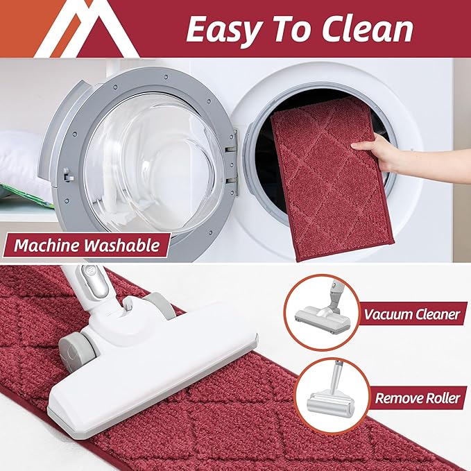 COSY HOMEER Edging Stair Treads Non-Slip Carpet Mat 28inX9in Indoor Stair Runners for Wooden Steps, Edging Stair Rugs for Kids and Dogs, 100% Polyester TPE Backing (7pc, Red, 7)