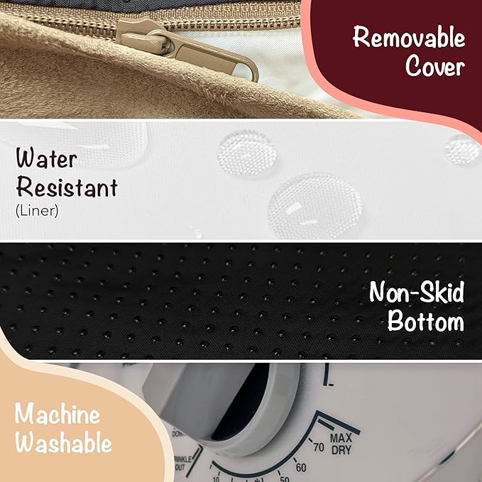 Chester Large Dog Bed - Orthopedic Memory Foam Mattress, Calming Couch, Wall Rim Pillow, Water Resistant, Washable Cover, Non-Slip, Khaki Beige