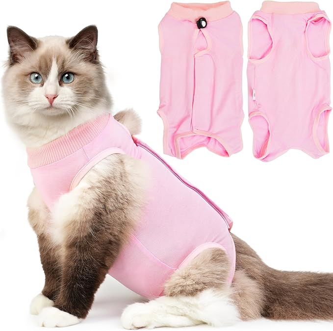 Cat Recovery Suit for Spay Abdominal Wounds, Kitten Onesie Bodysuit for Cats After Surgery, Cat Surgery Recovery Suit Female Cone of Shame Alternative for Cats Anti Licking (Pink,M)