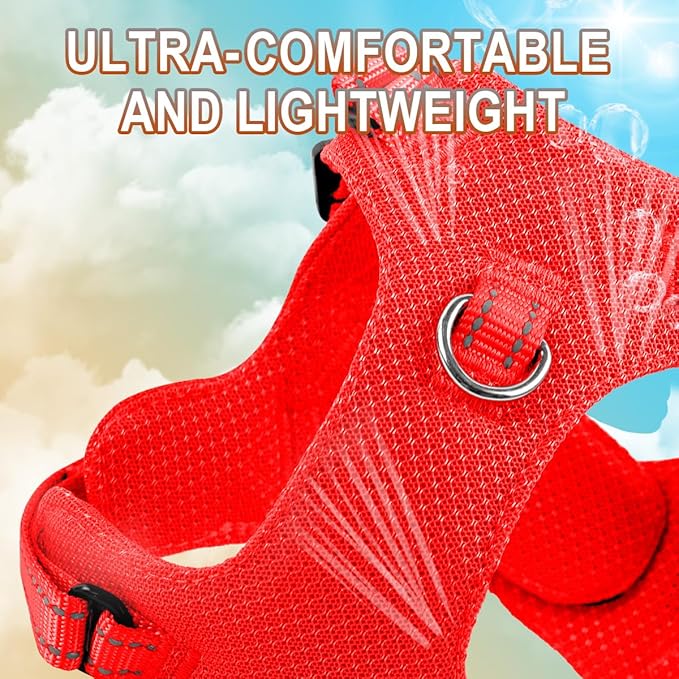 Dog Harness Step in Dog Vest Harness, Reflective Adjustable Puppy No Pull Harness Breathable Soft for Small and Medium Dogs Cats, Red, XS
