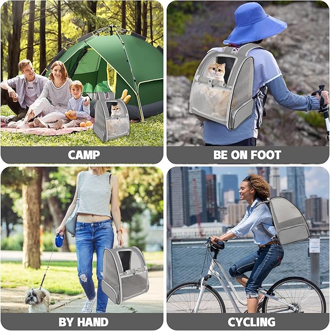 Cat Backpack Carrier,Pet Carrier Airline Approved for Small Dog Cat Puppy Kitten Bunny,Ventilated Mesh Design Animal Backpack for Hiking Camping Travel Bag (Light Grey)