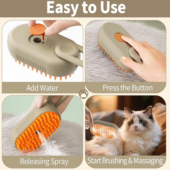 Cat Steam Brush for Shedding 4 in 1 Dog Brush with Steam Pet Hair Cleaning Brush Comb for Spray Pet Grooming for Long & Short Haired Pets Comb for Cats (Brown)