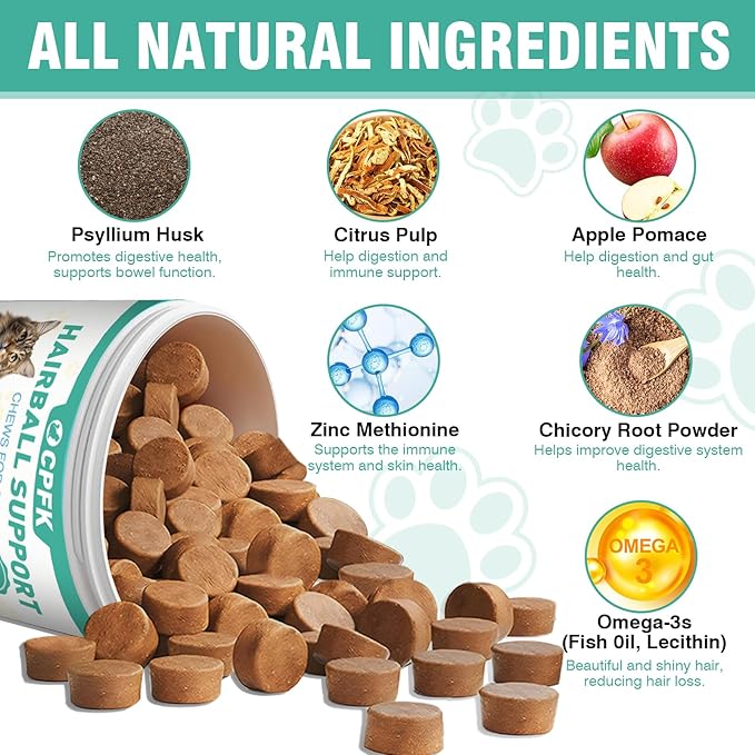 Cat Hairball Remedy Treats, 150 Soft Chews Cat Hair Ball Treatment Furball Control Relief Helps Eliminate and Prevent Hairballs for Indoor Cats Supports Skin and Coat Digestion Chicken Flavor