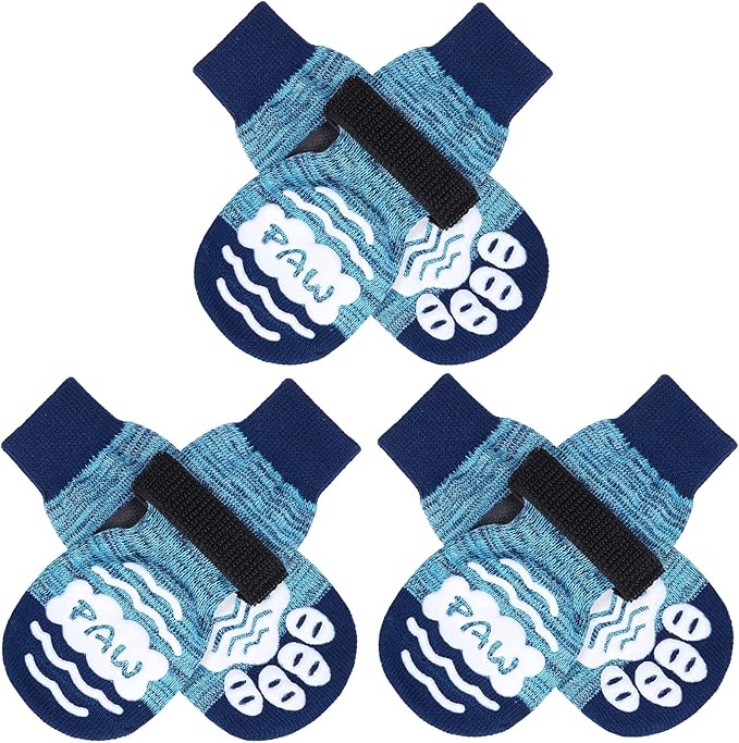 BEAUTYZOO Anti Slip Dog Socks for Small Medium Large Dogs,Paw Protector with Grips for Hardwood Floor Hot/Cold Pavement,Traction Control 3 Pairs AntiTwist Dog Shoes to Prevent Licking for Senior Dog