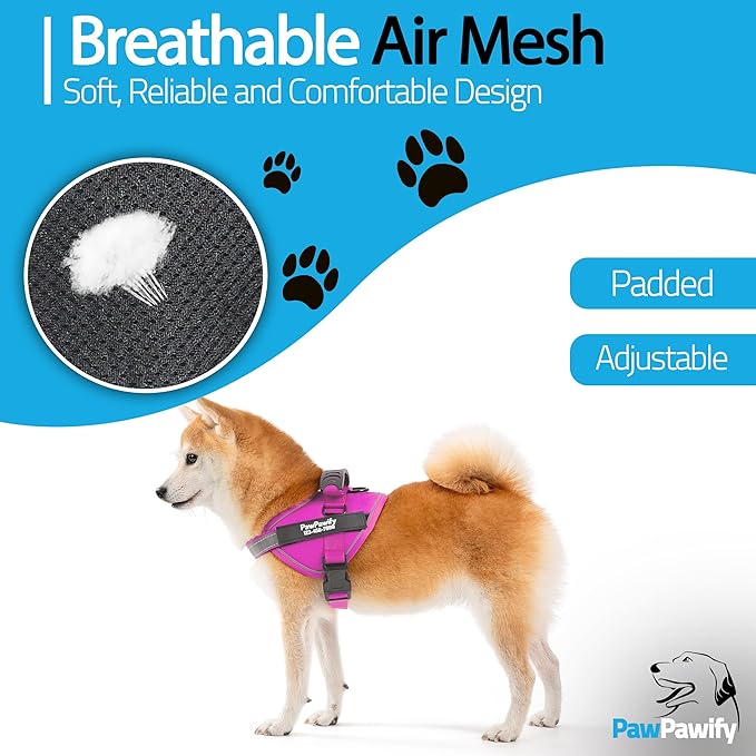 PawPawify Custom No Pull Dog Harness with Name and Phone Number, Heavy Duty Personalized Pet Vest to Prevent Tugging, Pulling, or Choking, Training and Walking (New Pink, S (10-19LBS))