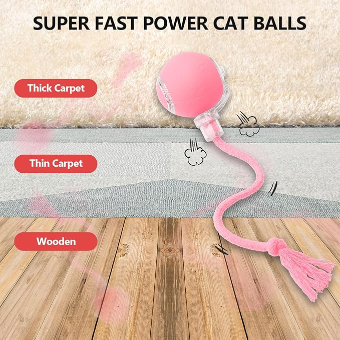 Interactive Cat Toys, Automatic Moving Cat Toys for Bored Indoor Adult Cats, Fast Rolling, Chirping & Motion-Activated Kitty Toys, Fun Gift for Cats with Speedy Tail 2.0, USB Rechargeable,Pink