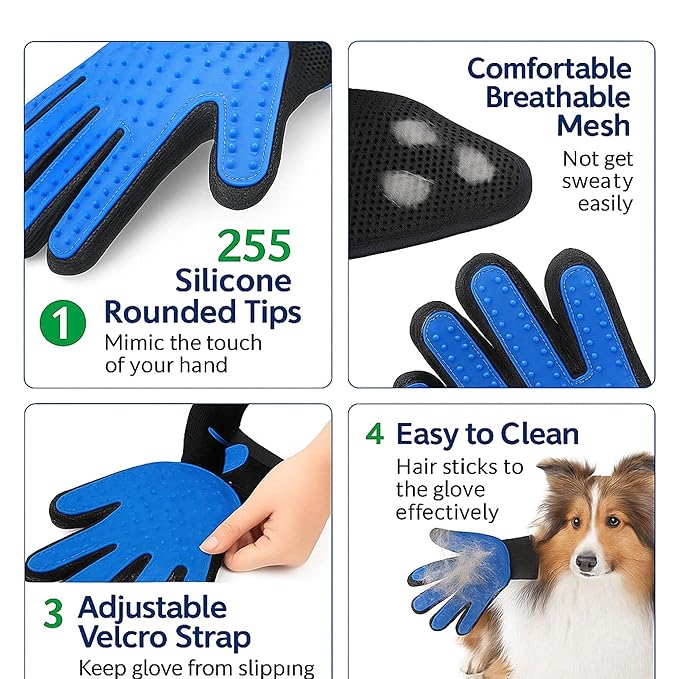 Cat Grooming Glove for Hair Removal – Pet Grooming Glove for Cats – Deshedding Brush Glove for Long Hair Cats – Cat Glove Brush Mitt – Soft Silicone Right Hand Glove – Easy to Clean
