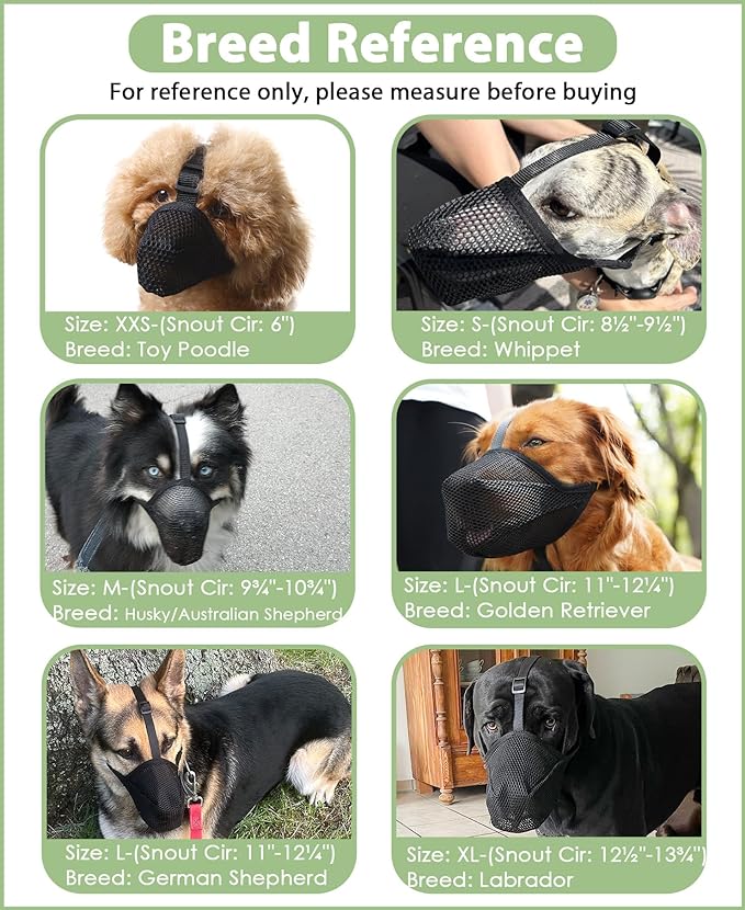 Mayerzon Dog Muzzle, Patented Soft Mesh Muzzle for Small Medium Large Dogs for Scavenging Biting Licking and Chewing, Allows to Pant and Drink (M, Black)