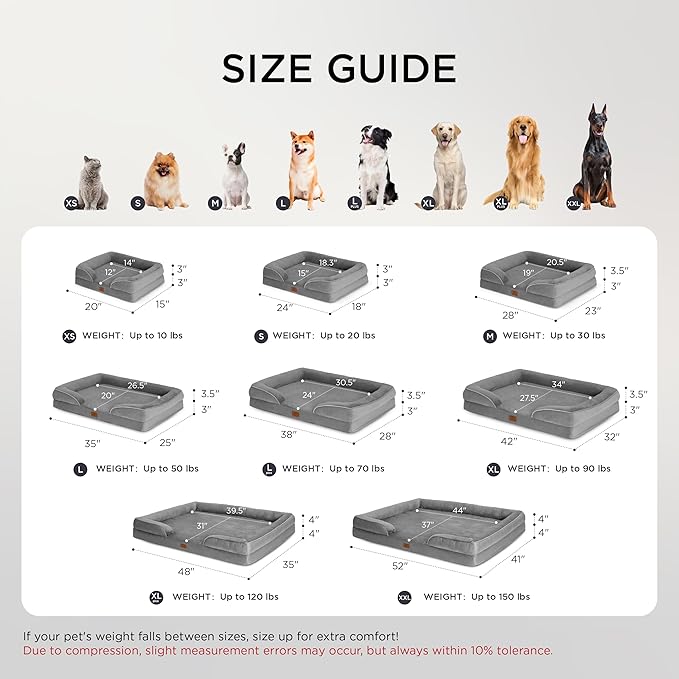 Bedsure Orthopedic Dog Beds Large Sized Dog - Washable Large Dog Cat Bed Waterproof, Comfort Dogs Couch Sofa with Washable Removable Cover, Pet Bed with Nonskid Bottom, Grey, 35"