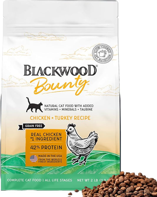 Blackwood Bounty Dry Cat Food, Chicken & Turkey Recipe for All Life Stages, 2 Pound Bag, High Protein, Grain Free