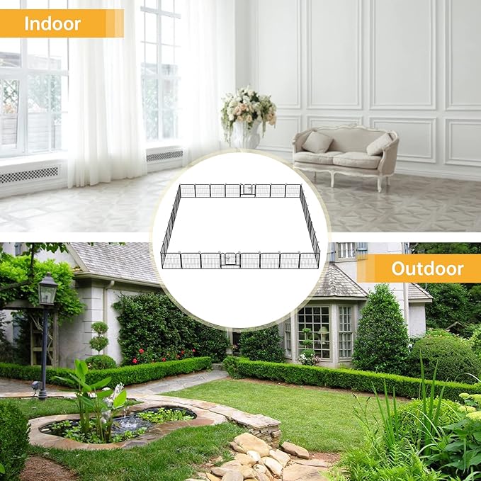 BestPet Dog Playpen Indoor 24 inch 32 Panels Metal Dog Pen Pet Dog Fence Outdoor Exercise Pen with Doors,Pet Puppy Playpen for RV Camping Yard, Black