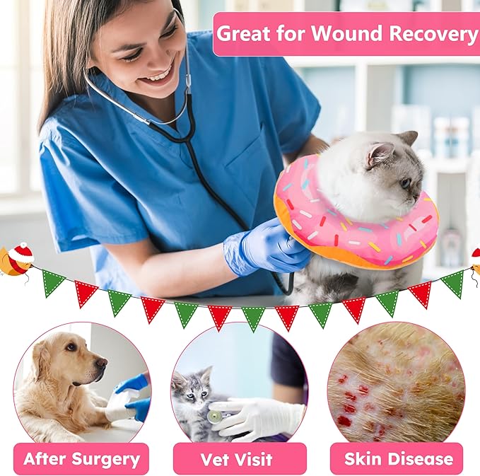 Cat Cone Collar Soft, Cat Recovery Collar for Wound Healing Cute Donut Adjustable Cones to Stop Licking Comfortable Lightweight Neck Elizabethan for Kittens After Surgery