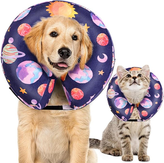 CuteBone Inflatable Dog Neck Donut with Removable Soft Fleece Covers for Small/Medium/Large Dogs and Cats After Surgery GWB11XL