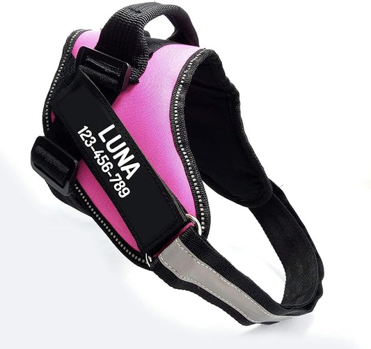 PawPawify Custom No Pull Dog Harness with Name and Phone Number, Heavy Duty Personalized Pet Vest to Prevent Tugging, Pulling, or Choking, Training and Walking (Pink, XS (5-9LBS))