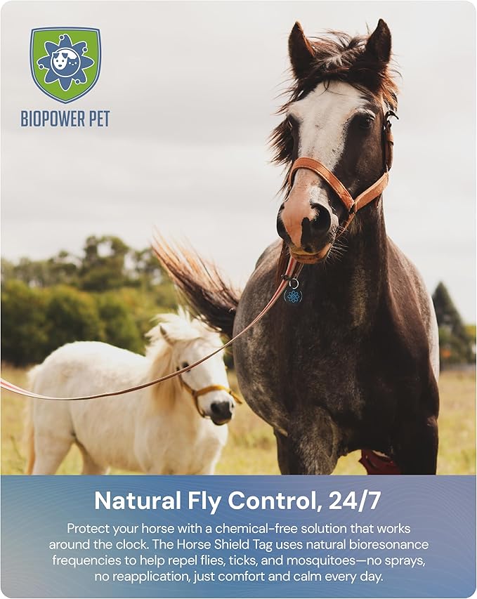 BioPower Natural Fly & Tick Repellent for Horses - Horse Shield Tag with 1-Year Bioresonance Protection – Chemical-Free, Waterproof Carbon Tag That Clips to Halter – Non-Toxic Pest Defense