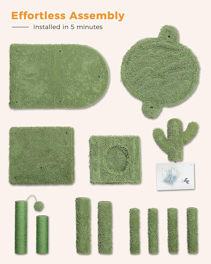 Cactus Cat Tree 40" Cat Tower with Large Metal Carpet Hammock, Cat Scratching Post for Indoor Cats with Condo & Replaceable Toy Ball, Green