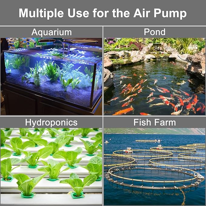 AquaMiracle 6/8/16W Quiet Fish Tank Air Pump 200/317/475GPH High Pressure Aquarium Air Pump Commercial Air Pump Pond Aerator Bubbler Hydroponics Air Pump