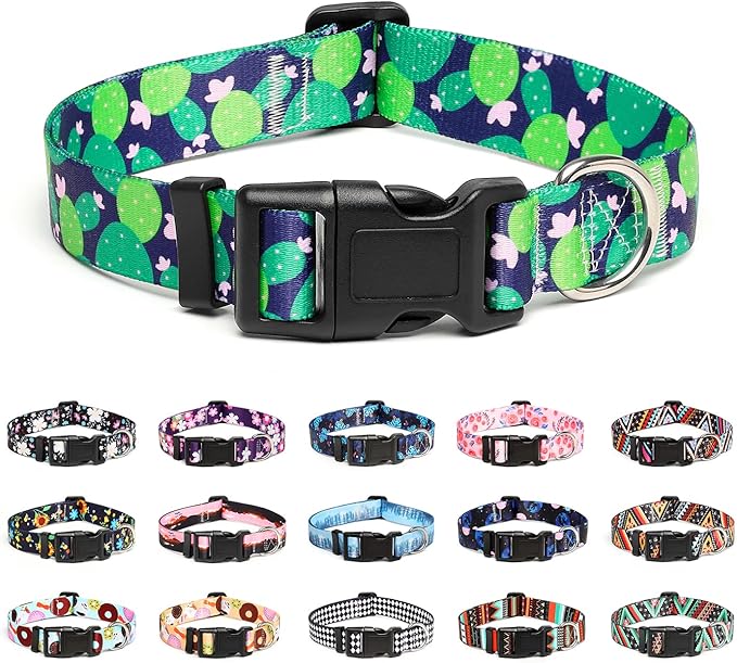 Mercano Adjustable Dog Collar - Special Design Patterns, Soft Nylon Comfortable Durable Pet Collar for Small Medium Large Dogs (XS, Cactus)