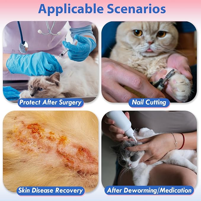 Anti-Lick Recovery Cone for Cats, Adjustable Soft Elizabethan Collar After Surgery, Easy on & Off with Drawstring Buckle, Eat & Drink Normally, Mashable Washable Pet Cone, Pink Large