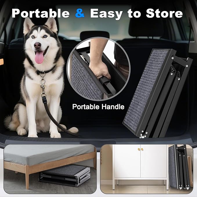 AQUILLA Dog Ramp for Car, 63" Folding Portable Dog Ramp with Non-Slip Rug Surface, Extra Wide Pet Ramps for Cat & Dogs Get on Bed, Cars, Stairs,Pick Up Trucks, Up to 250LBS (63" L x 17.3" W)
