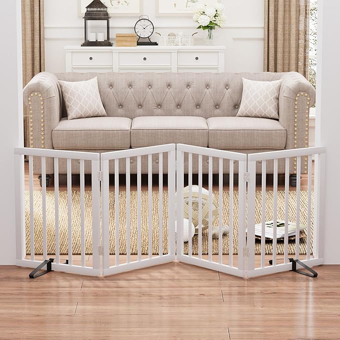 37-74" Wide Dog Gate 4 Panel Dog Gates for Stair Doorways House Indoor Freestanding Pet Gates for Dogs, Doogie Puppy Fences