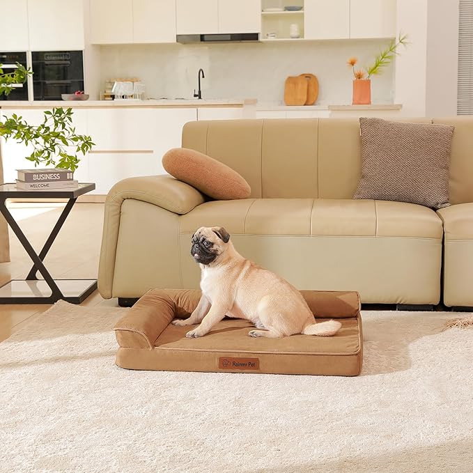 Chew Proof Dog Bed, 3" Memory Foam Dog Bed for Small and Medium Dogs, Removable and Washable Microsuede Cover, Waterproof Liner, Nonskid Bottom, 30x20 Inches S Khaki