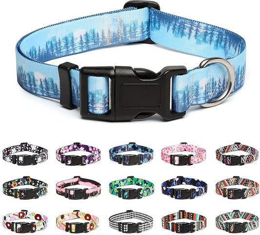 Mercano Adjustable Dog Collar - Special Design Patterns, Soft Nylon Comfortable Durable Pet Collar for Small Medium Large Dogs (XS, Forest)