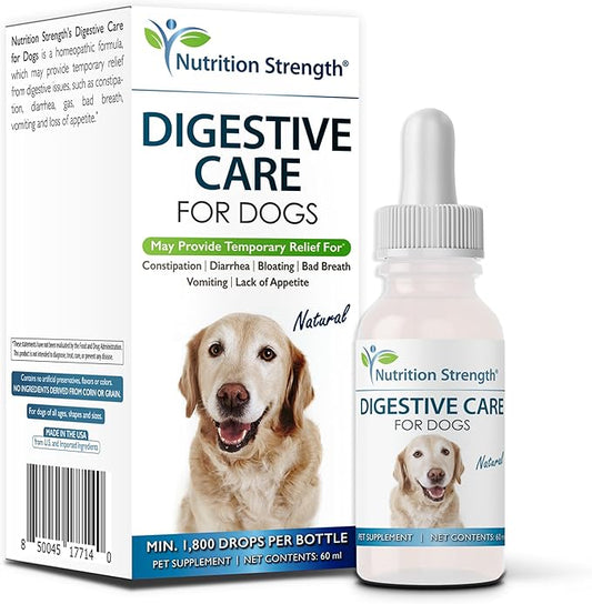 Digestive Care for Dogs, Natural Constipation Relief for Dogs and Puppies & Support for Diarrhea, Bloating, Bad Breath, Vomiting, Lack of Appetite, 60 Milliliters