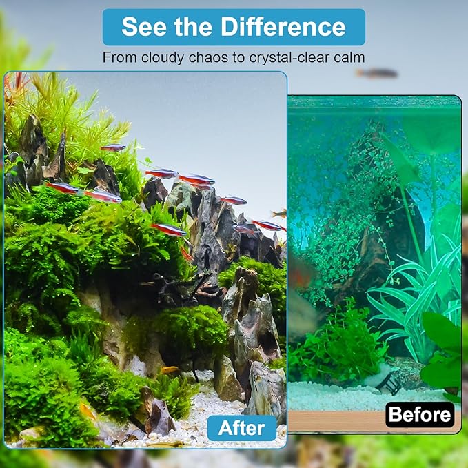 Aquarium U-V Filter with Programmable Timer for 40–160 Gallon Fish Turtle Tanks, Internal Submersible Power Filter with Bio Sponge, Adjustable Flow & Aeration for Freshwater Saltwater