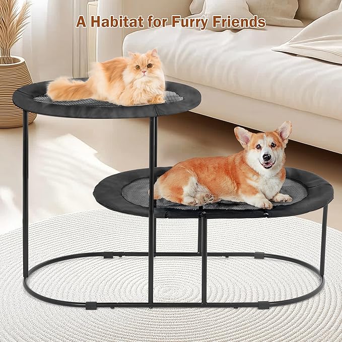 Defined Deco 2 Tier Elevated Cat Hammock Bed, Furniture Cat Bed Breathable Comfortable, Raised Cool Ca t Hammock for Indoor Cats, with Removable Mesh and Steel Frame for Summer