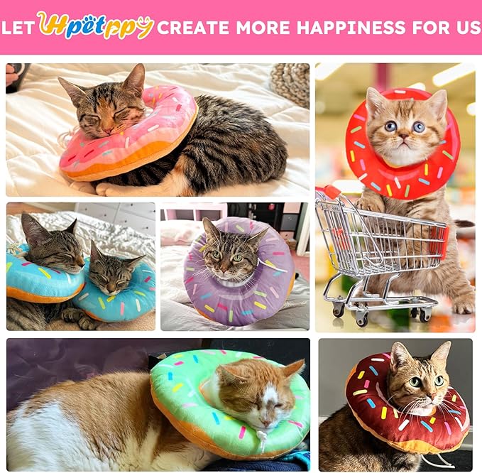 Cat Cone Collar Soft, Cat Recovery Collar for Wound Healing Cute Donut Adjustable Cones to Stop Licking Comfortable Lightweight Neck Elizabethan for Kittens After Surgery