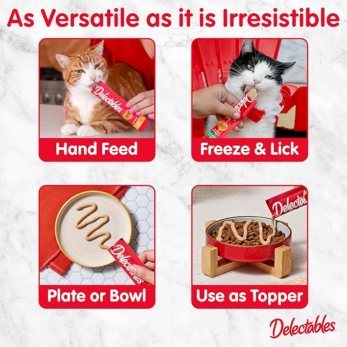 Delectables Squeeze Up Creamy Squeezable Puree, Lickable Wet Cat Treats, Grain Free, No Added Fillers, No By-Products, No Added Preservatives, 0.5 Ounces Tuna & Shrimp, 32 Tubes Total