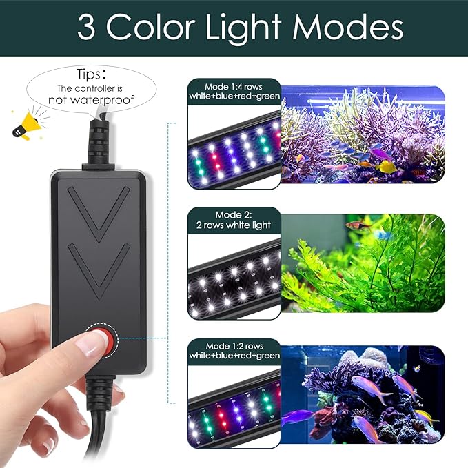 AQQA Aquarium Light,Full Spectrum LED Fish Tank Lights,12"-54" Adjustable Multi-Color White Blue Red Green LEDs with Extendable Brackets,14W-31W for Freshwater Plants (23W (24"-32"))
