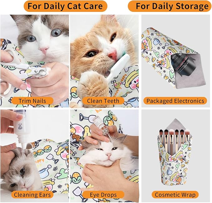 Cat Wrap for Grooming,Cat Wrap for Cutting Nails,Self-Adherent Soft Cat Blanket，Restrain The Cat to Keep Calm,Anti-Bite, Anti-Scratch, Wrap Anti-Escape Grooming Bags for Cats (Within 6lbs)