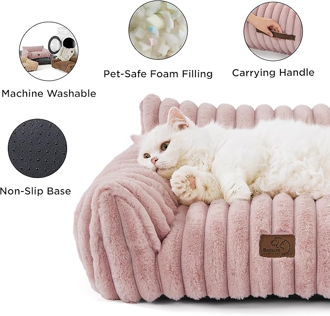 Bedsure Cute Dog Couch for Pets - Fluffy Dog Sofa with Premium Soft Corduroy Fleece, Pet Couch Bed with Washable Cover, Supportive Pet Sofa Bed for Medium Large Dogs, 36inch, Blush Pink