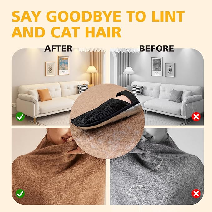 Cat Hair Gloves for Pet Hair Removal，Reusable Cats & Dog Pet Hair Remover Electrostatic Gloves for Pets Grooming,Furniture,Carpet,Car,Couch